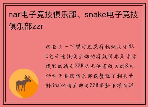 nar电子竞技俱乐部、snake电子竞技俱乐部zzr
