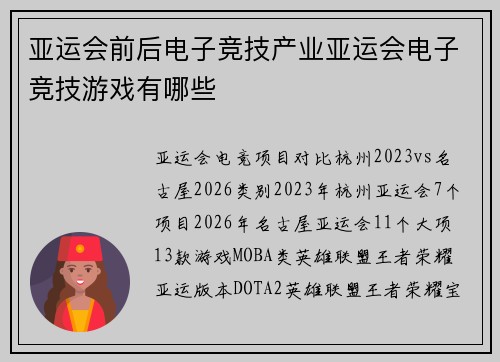 亚运会前后电子竞技产业亚运会电子竞技游戏有哪些
